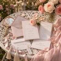 Suite d'invitations de mariage personnalisées style Château Français, avec monogramme sur vellum, dorure à chaud, carte de menu et papeterie d'enveloppe