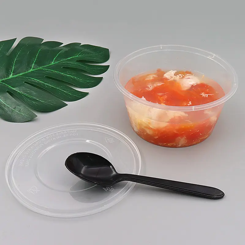 Yemek kabı gıda depolama için tek kullanımlık yuvarlak plastik gıda kapları öğle yemeği kutuları kapaklı kaseler