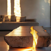 Table basse en bois massif craquelé, style Wabi-Sabi chinois, avec pilier carré unique en bloc de bois entier, pour salon et salle de thé