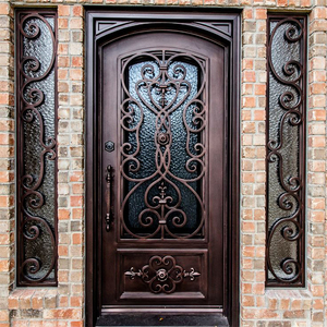 फ्रेंच शैली ब्लैक आयरन सिंगल डबल एंट्री डोर डिजाइन धातु स्टील स्विंग ग्लास ऑप्सबल के साथ लोहे के दरवाजे - Product Image 1