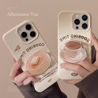 Support de téléphone portable antichoc en polyuréthane thermoplastique, style rétro multi-marques, design 'Cooking Time', avec motif tasse à café et support à dessert