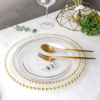 Assiettes à motifs personnalisées en verre doré transparent et moderne, écologiques, vente en gros, assiettes de présentation dorées perlées, ensemble de vaisselle de cuisine pour