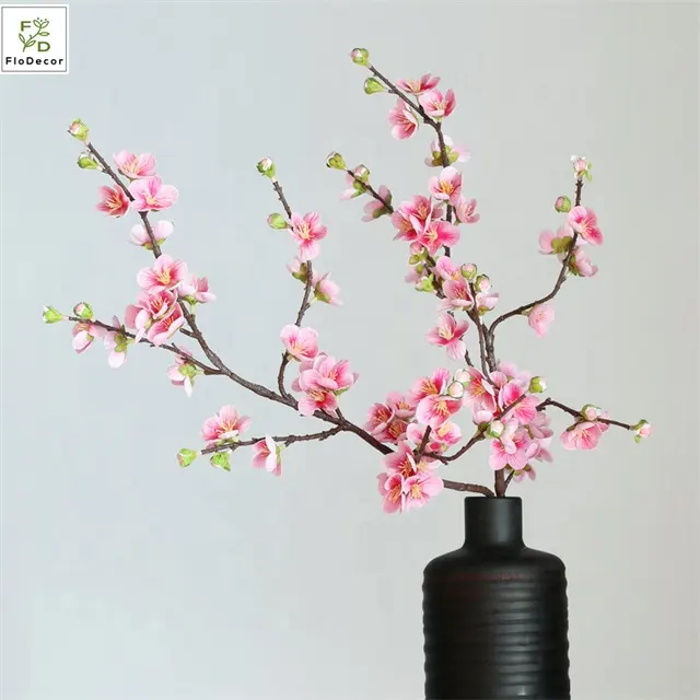 थोक उच्च गुणवत्ता कृत्रिम 3D रियल टच आड़ू चेरी खिलना शाखाओं गुलाबी रेशम फूल शादी घर मेज सजावट