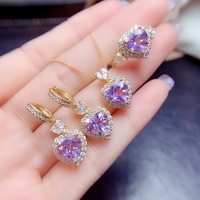 Ensemble de bijoux en argent 925 avec améthyste naturelle en forme de cœur, style cadeau élégant et de qualité supérieure pour la vente en gros et la personnalisation OEM ODM