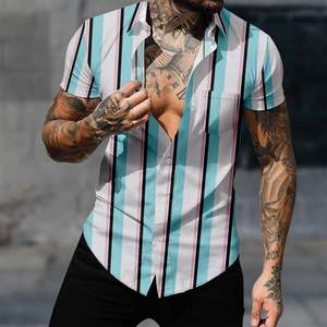 Chemise de travail décontracté<span class=keywords><strong>e</strong></span> à manches courtes pour homme, imprimé floral, anti-rides, respirante, avec tissu tissé de haute qualité - Product Image 3