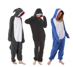 Venta caliente Super suave esponjoso acogedor felpa franela ropa de dormir adultos niños tiburón manta dormir mono Pijamas