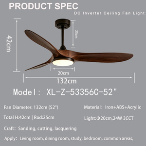 Ventilatore da <span class=keywords><strong>Soffitto</strong></span> da 52 Pollici con Luce e Telecomando, Motore BLDC Silenzioso, Pale Reversibili Effetto Legno, Ventilatore da <span class=keywords><strong>Soffitto</strong></span> LED Dimmerabile <span class=keywords><strong>per</strong></span> Casa - Product Image 4