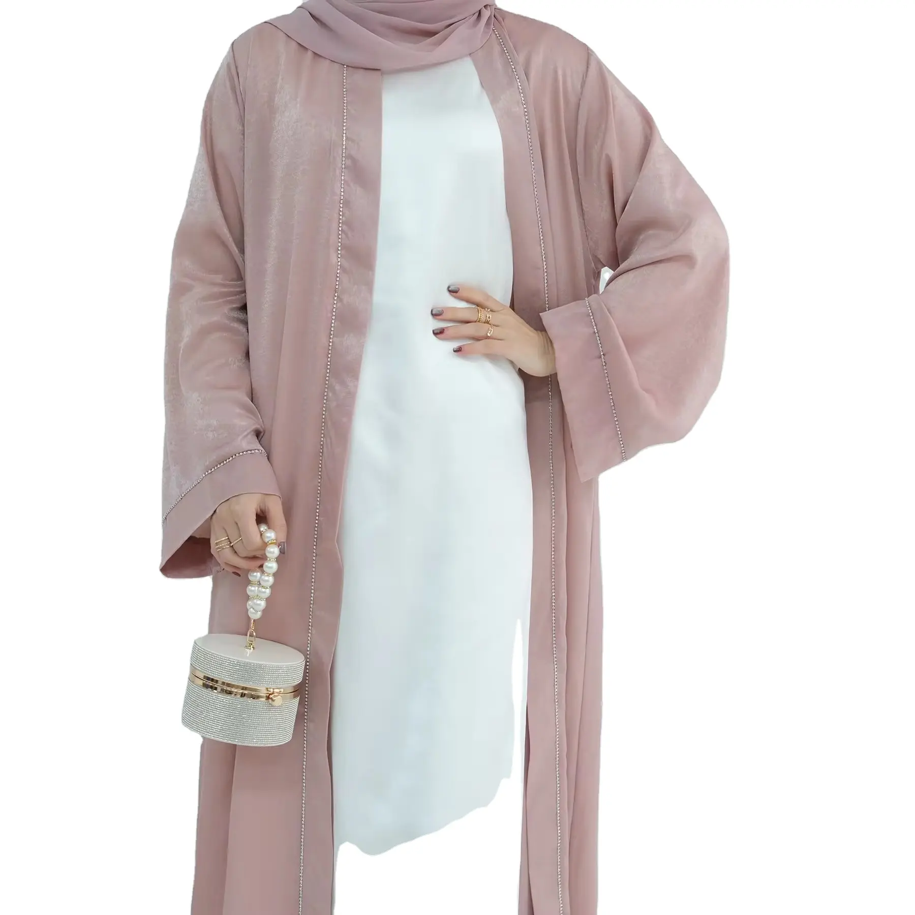 Produsen Dubai desain Abaya pakaian Islami kardigan dengan berlian Abaya gaun Muslim wanita