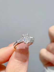 Xinfly Wholesale Platinum Lab Grown Diamond <b>Rings</b> 1ct 1.5ct Emerald Cut Main Stone PT950 Engagement Wedding Jewelry <b>Custom</b> - Product Image 3
