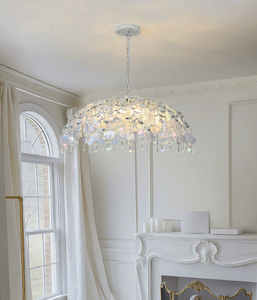 <span class=keywords><strong>Lampadario</strong></span> Moderno in Conchiglie Capiz, Rotondo con Cristalli Argentati a Goccia, Stile Boho per Sala <span class=keywords><strong>da</strong></span> Pranzo, Soggiorno, <span class=keywords><strong>Camera</strong></span> <span class=keywords><strong>da</strong></span> <span class=keywords><strong>Letto</strong></span>, Villa, Hotel - Product Image 3