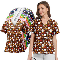 Haut de blouse d'infirmière en polyester de haute qualité, motifs imprimés tendance, uniforme médical pour femmes, tenue d'hôpital