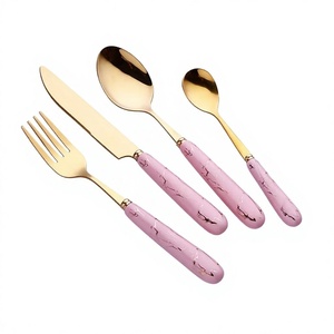 Gold Spoons Fork Knife 4 Pcs Luxury Flatware With <b>Pink</b> Resin handle Ideal For Anniversary Engagement Party Dining Tableware Use - Product Image 1
