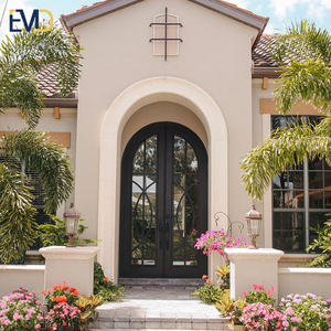 Puertas Exteriores de Madera para Entrada Principal con Arco de Estilo Europeo, Acabado en Madera Sólida, Pantalla de Nailon, Acero y Vidrio - Product Image 3