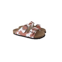 Sandales transfrontalières à deux brides en cuir véritable, imprimé léopard, en crin de cheval, grande taille, semelle en caoutchouc naturel, talon plat
