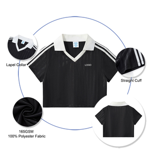 T-shirts courts en polyester pour femmes, style football, avec logo personnalisé, jacquard rayé, légers pour l'été, pour le dropshipping - Product Image 2