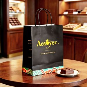 Customized Biodegradable Recyclable Disposable Cookies Dessert Chocolate Food Takeaway Black Kraft <b>Paper</b> Packaging Bags - Product Image 6