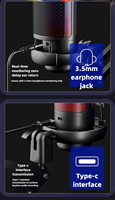 Nouveau microphone pour ordinateurs de jeu Cardioïde RGB USB avec kit de support de bras de bureau pour l'option d'enregistrement de podcasts