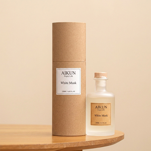 Aikun Small Batch Kraft 250ml Tube Sticker Logo Any Scent Long Lasting Frosted Glass Bottle Reed <b>Diffuser</b> Set for Gift Firm - Product Image 1