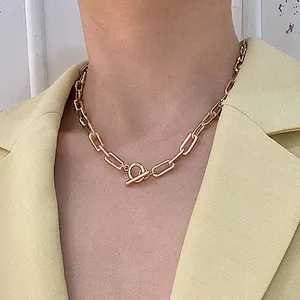 Einfacher zierlicher minimalistischer Schmuck 925 Sterling-Silber vergoldeter Kreis Charme-Papierklip-Kette Halskette
