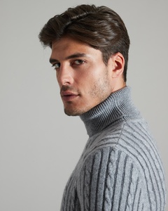 <strong>Men's</strong> <strong>Chunky</strong> <strong>Cable</strong> <strong>Knit</strong> Turtleneck Sweater 100% Wool Long Sleeve Aran Pullover <strong>Jumper</strong> Grey - Product Image 4