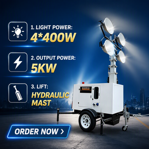 Tour d'éclairage mobile diesel montée sur remorque avec générateur 5KW, indice de protection IP65, lumière LED bleue pour la construction, alimentation CC - Product Image 4