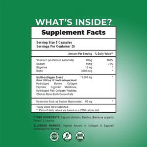 Complément alimentaire personnalisé végétalien en capsules de collagène hydrolysé multi-peptides 10000 mg avec vitamine C et biotine pour les cheveux, la peau et les ongles - Product Image 6