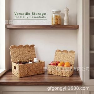 Woven <b>Storage</b> <b>Basket</b> With Lid Rectangle Handmade Clothing Organizer Home Desktop Entryway <b>Storage</b> Box - Product Image 2
