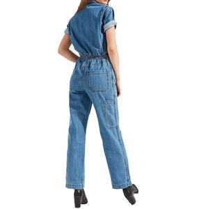 จั๊มสูทลำลองแขนสั้นผ้ายีนส์สีน้ำเงินสำหรับผู้หญิง สวมใส่ทำงานได้ เอวยางยืด ติดซิป จั๊มสูทขายาวสำหรับสุภาพสตรี - Product Image 2