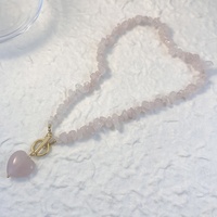 Pendentif Cœur Irrégulier en Pierre Naturelle Rose et Cristal, Perles de Pierre Concassée, Style Bambou, Tendance ShilohTrendy pour Femme