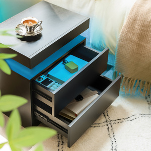 Nightstand LED Bedside Table Cabinet with 2 <b>Drawers</b> Modern <b>Storage</b> for Bedroom Black - Product Image 5