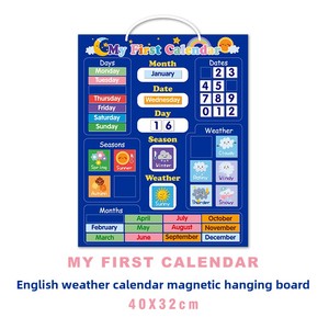 <span class=keywords><strong>Calendrier</strong></span> éducatif pour enfants tout en anglais, tableau d'enregistrement des saisons météorologiques et du temps, autocollant tableau blanc, papier mural à suspendre - Product Image 1