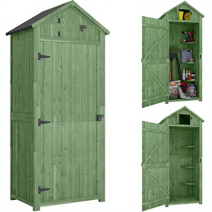 Abri de jardin moderne en bois avec 3 étagères amovibles, toit imperméable et porte de trappe - 77x54.2x179cm Vert - Product Image 2