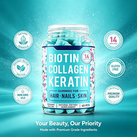 Gummies de biotine, collagène et kératine à marque privée, 60 unités, avec pectine pour la santé des cheveux, de la peau et des ongles, complément alimentaire végétalien