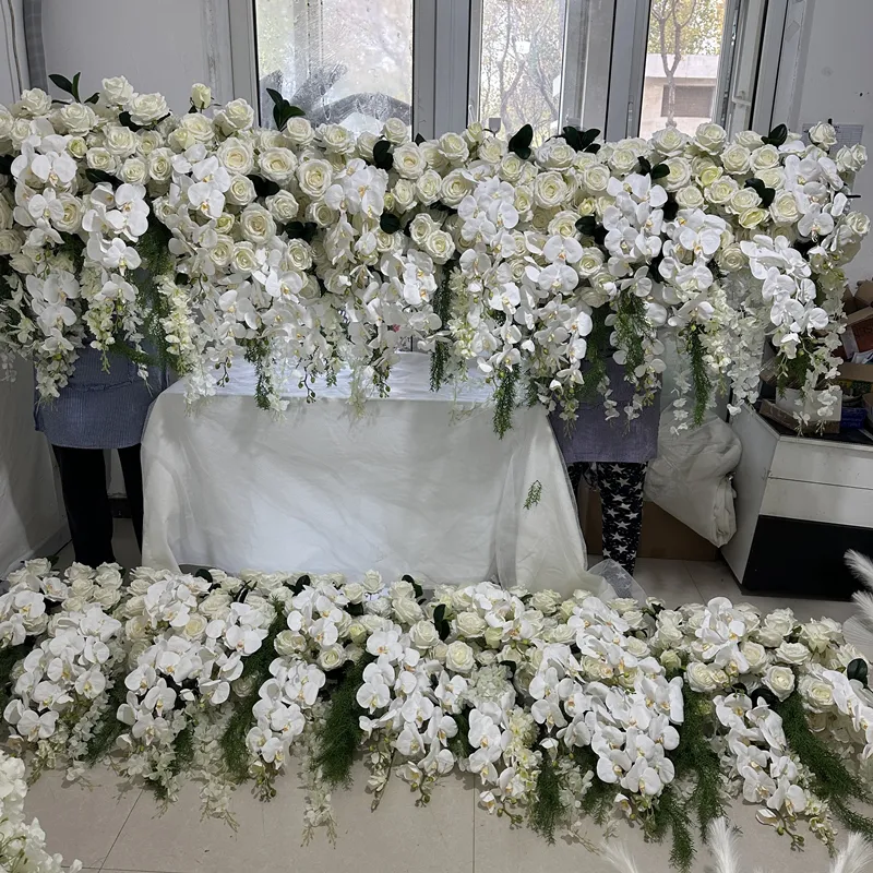 IFG florist supply 6ft elegant white rose orchid artificial flower runner backdrop for wedding curtain