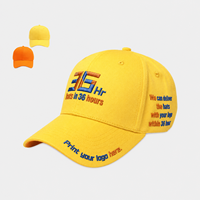 Casquette de baseball personnalisée en sergé de coton jaune à 6 panneaux, avec logo imprimé sur mesure, livraison express en 36 heures, vente en gros