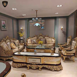 Juego de sofás seccionales de cuero de madera maciza tallada de estilo europeo de lujo, esponja rectangular de tres plazas para el hogar, Hotel, sala de estar - Product Image 1