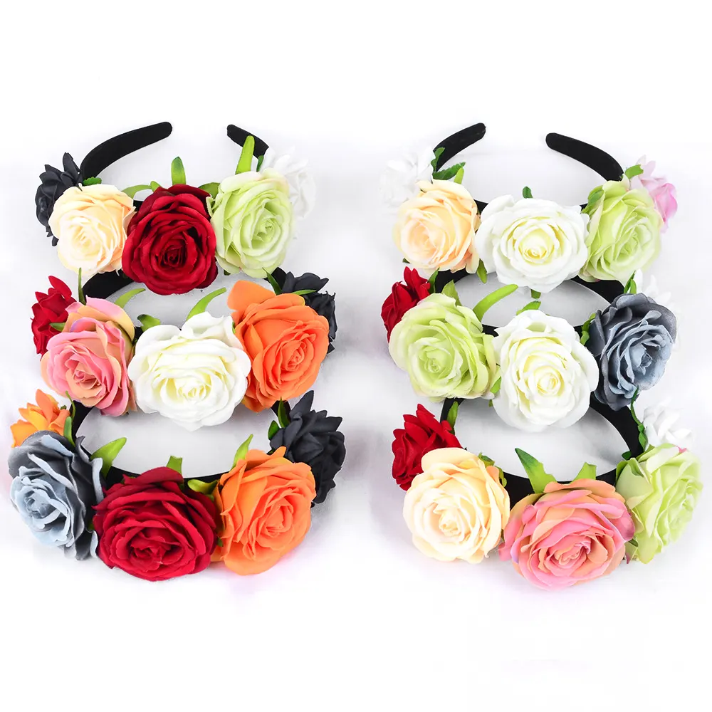 Sản Phẩm Mới Mô Phỏng Rose Flower Hairband Thời Trang Hoa Headband Tóc Phụ Kiện Cho Phụ Nữ