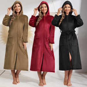 Robe en flanelle à manches longues <span class=keywords><strong>pour</strong></span> femmes, cardigan d'automne/hiver à capuche avec fermeture éclair, robe unisexe, pyjama, tenue de <span class=keywords><strong>couple</strong></span>, peignoir en peluche à capuche - Product Image 1
