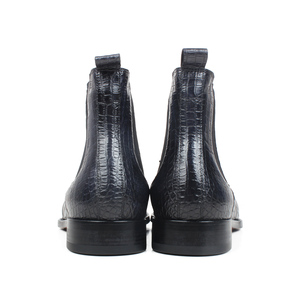 Botas Chelsea de <span class=keywords><strong>Hombre</strong></span> con Punta Cuadrada, Estilo Italiano, de Piel Genuina Pintada a Mano con Pátina <span class=keywords><strong>Azul</strong></span> <span class=keywords><strong>Marino</strong></span>, Suela de Cuero, Estilo Cocodrilo de Lujo - Product Image 5
