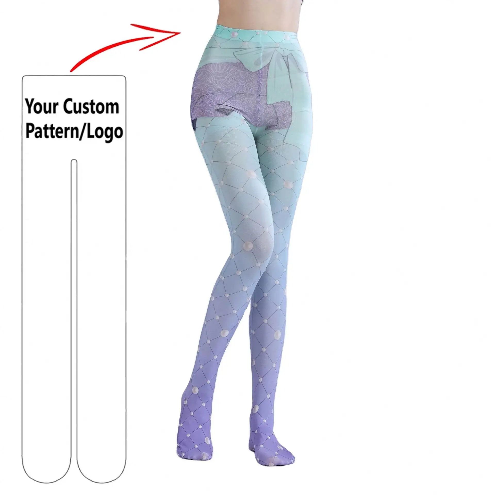 Custom Purple Gradient Stockings Mesh Pantyhose Cute Print Slim Lolita Socks Sweet Girl