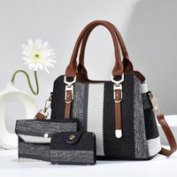 Ensemble de 3 sacs à main pour femmes, sac fourre-tout à rayures tendance, sac à bandoulière en cuir PU, sac à main, portefeuille
