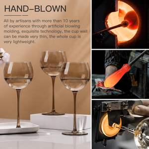 Juego de 6 Copas de Vino Gris Ahumado en Forma de Globo, Copas de Vino Ámbar Sopladas a Mano, Cristal sin Plomo, Copas de Vino Tinto Vintage - Product Image 6