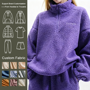 Sweatshirts chauds d'hiver à fermeture éclair et quart de logo personnalisé pour femmes 95% coton 5% Spandex <span class=keywords><strong>pull</strong></span> lourd sweat Sherpa flou - Product Image 1