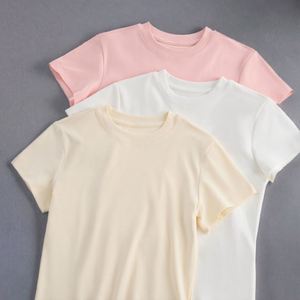 Tendencia de moda 2025 Camiseta corta de algodón con elastano para mujer, modelo baby top personalizado básico con cuello redondo - Product Image 2