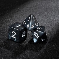 Lot de 7 dés de jeu en acrylique marbré noir gravés, personnalisables, 12mm, 14mm, 16mm, polyédriques (D4, D6, D8, D10, D12, D14) pour D&D et jeux de casino, pour adultes