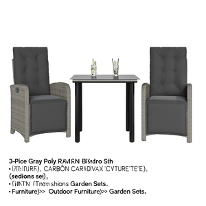 Conjunto de Bistró de Ratán Sintético Gris con Cojines, Muebles de Jardín para Exteriores, 2 Plazas, Estilo Contemporáneo - Product Image 1