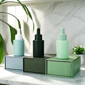 Frosted Green 30ml 50ml 60ml 80ml 100ml Flat Shoulder Serum Oil Glass Dropper Bottle and Packaging Gift <b>Box</b> - Product Image 3