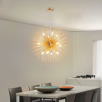 Lustre en forme de pissenlit doré pour salon, café, décoration intérieure, chambre à coucher, restaurant, LED