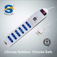 Prise d'alimentation multi-prises 6 Pos.con Interruttore Luminoso,10/16A Bipasso With2 USB