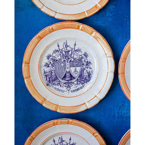 <b>Set</b> of Six for <b>Ceramic</b> Dessert <b>Plates</b> with Coats of Arms 19.5 cm Diameter a Lustro Glazed - Product Image 2